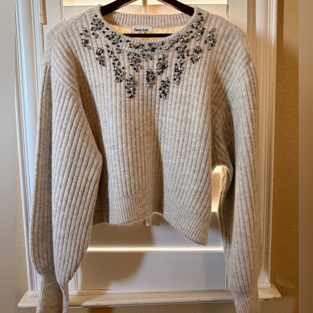 Women's Cream Sweater with Embellishments